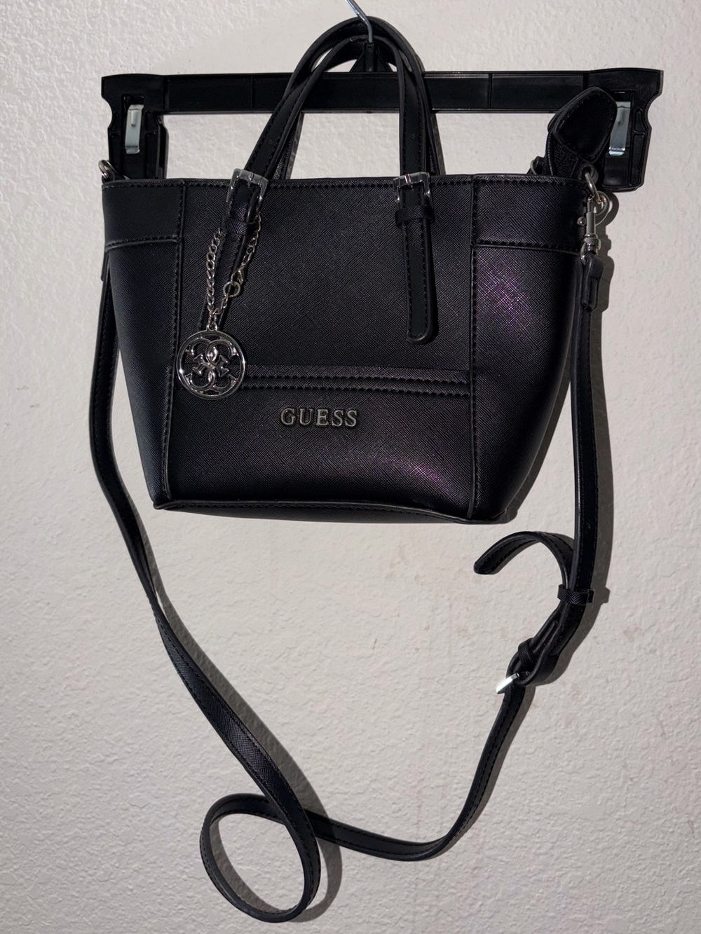 GUESS Black Saffiano Crossbody Satchel